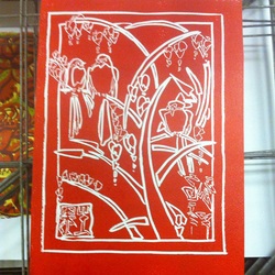 red, birds, chinese, prints, print making, print, papercuttings, papercutting, papercut, paper, arts and crafts, gifts, framed, handmade, unique, unique decor, home deco, art, artistPicture